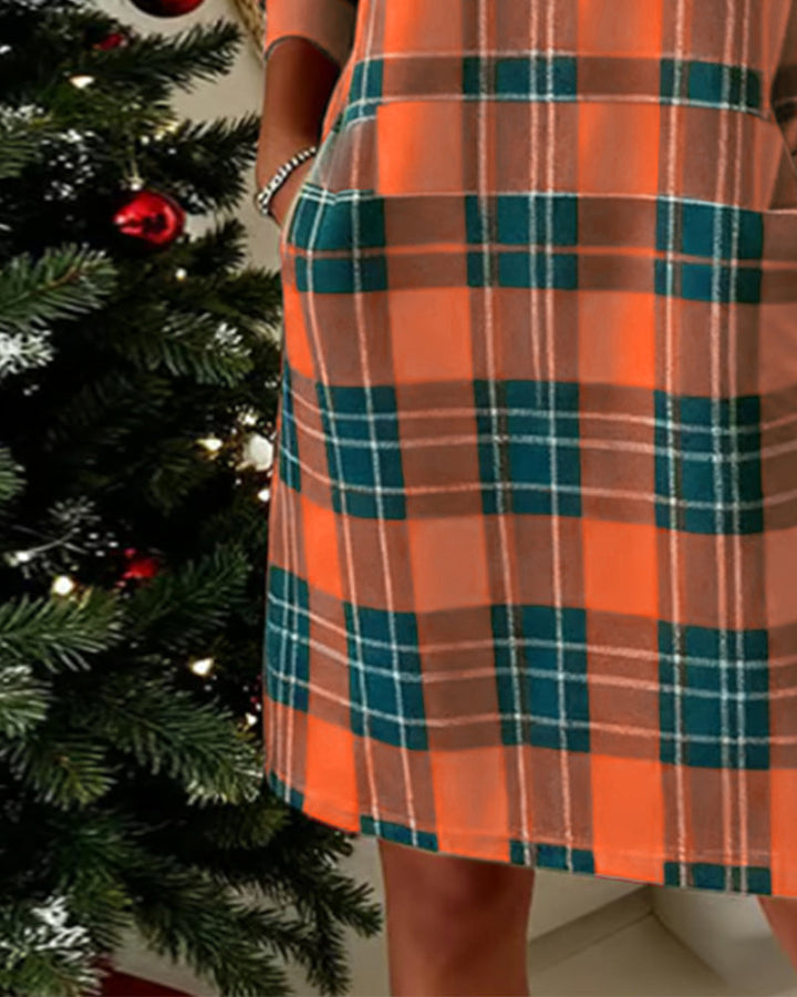 ELLIAN - LONG SLEEVE CHECKERED SWEATSHIRT DRESS