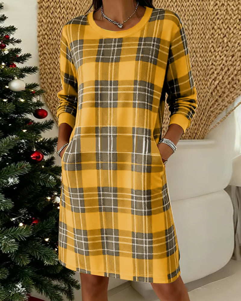 ELLIAN - LONG SLEEVE CHECKERED SWEATSHIRT DRESS