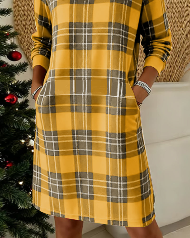 ELLIAN - LONG SLEEVE CHECKERED SWEATSHIRT DRESS