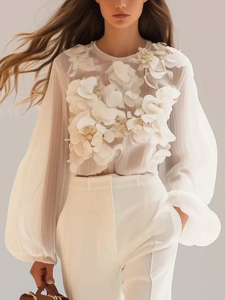 JIANNA - ELEGANT CHIFFON WITH 3D FLORAL TOP