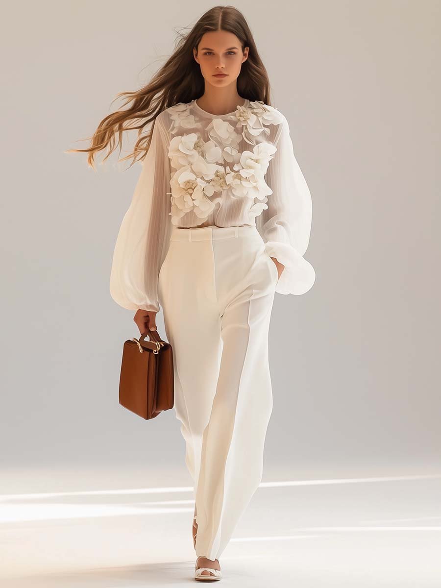 JIANNA - ELEGANT CHIFFON WITH 3D FLORAL TOP