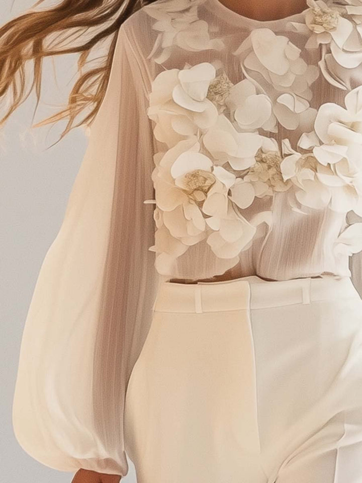 JIANNA - ELEGANT CHIFFON WITH 3D FLORAL TOP